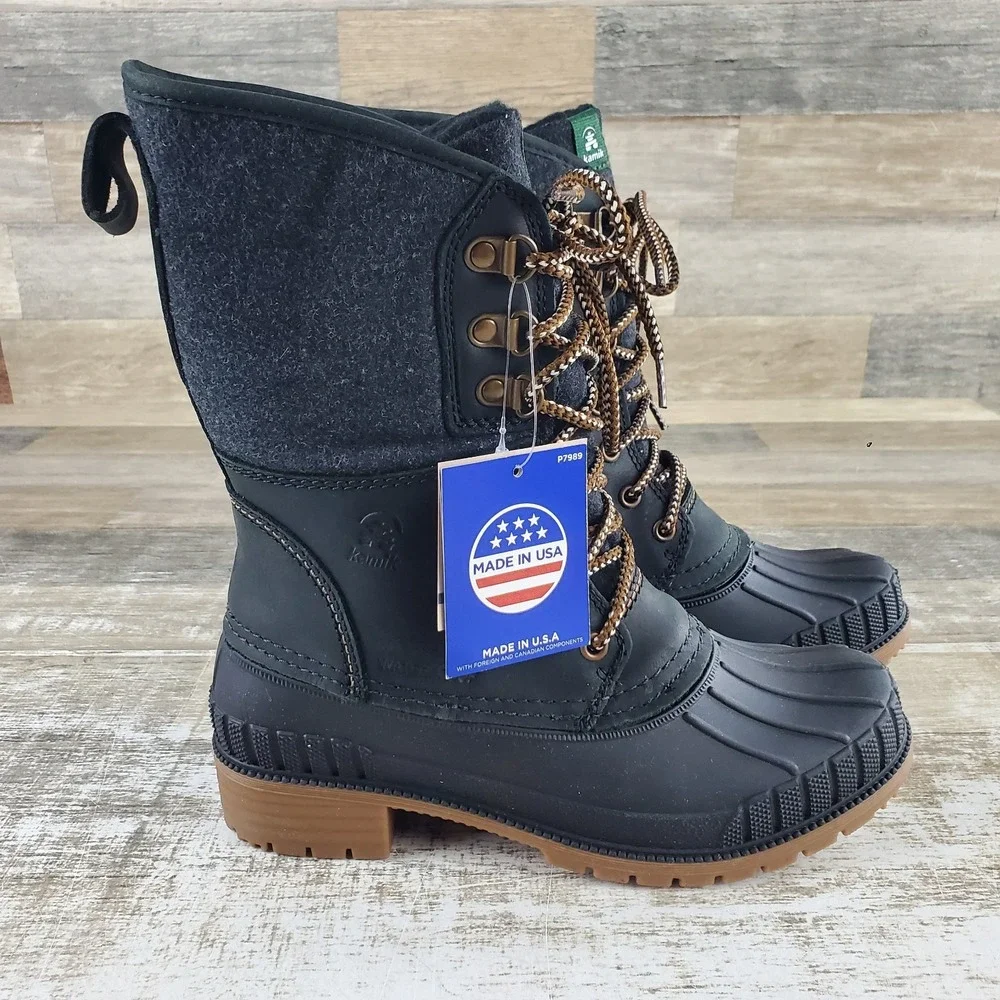 Kamik Sienna 2 Womens Winter Duck Boots Sz 6 M Black Rubber Lace-Up Comfort